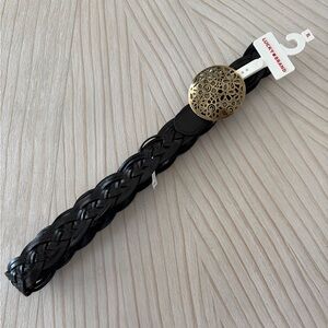 Lucky Brand Black Braided Leather Belt with Ornate Gold Buckle NWT size XL